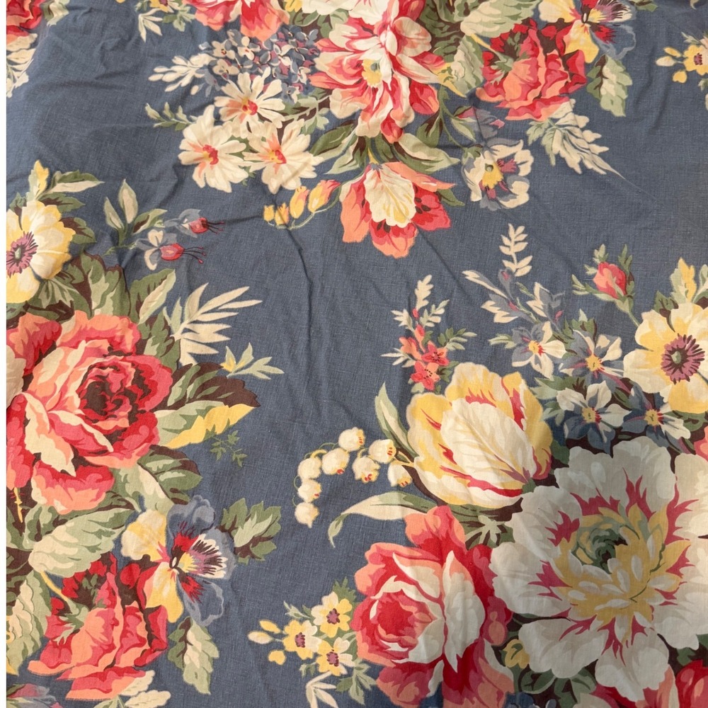 VTG Ralph Lauren Kimberly Floral Fitted Sheet Full Blue Rose Cottagecore Cotton